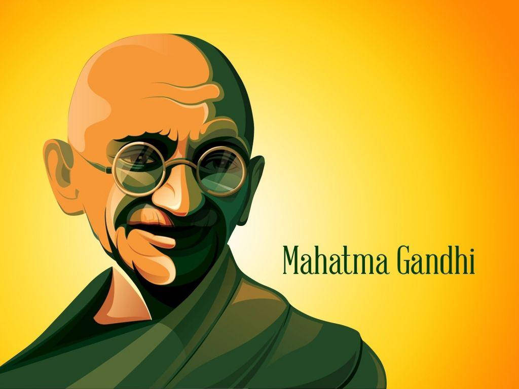 Mahatma Gandhi, round glasses, warm yellow gradient background, SD Desktop Wallpaper