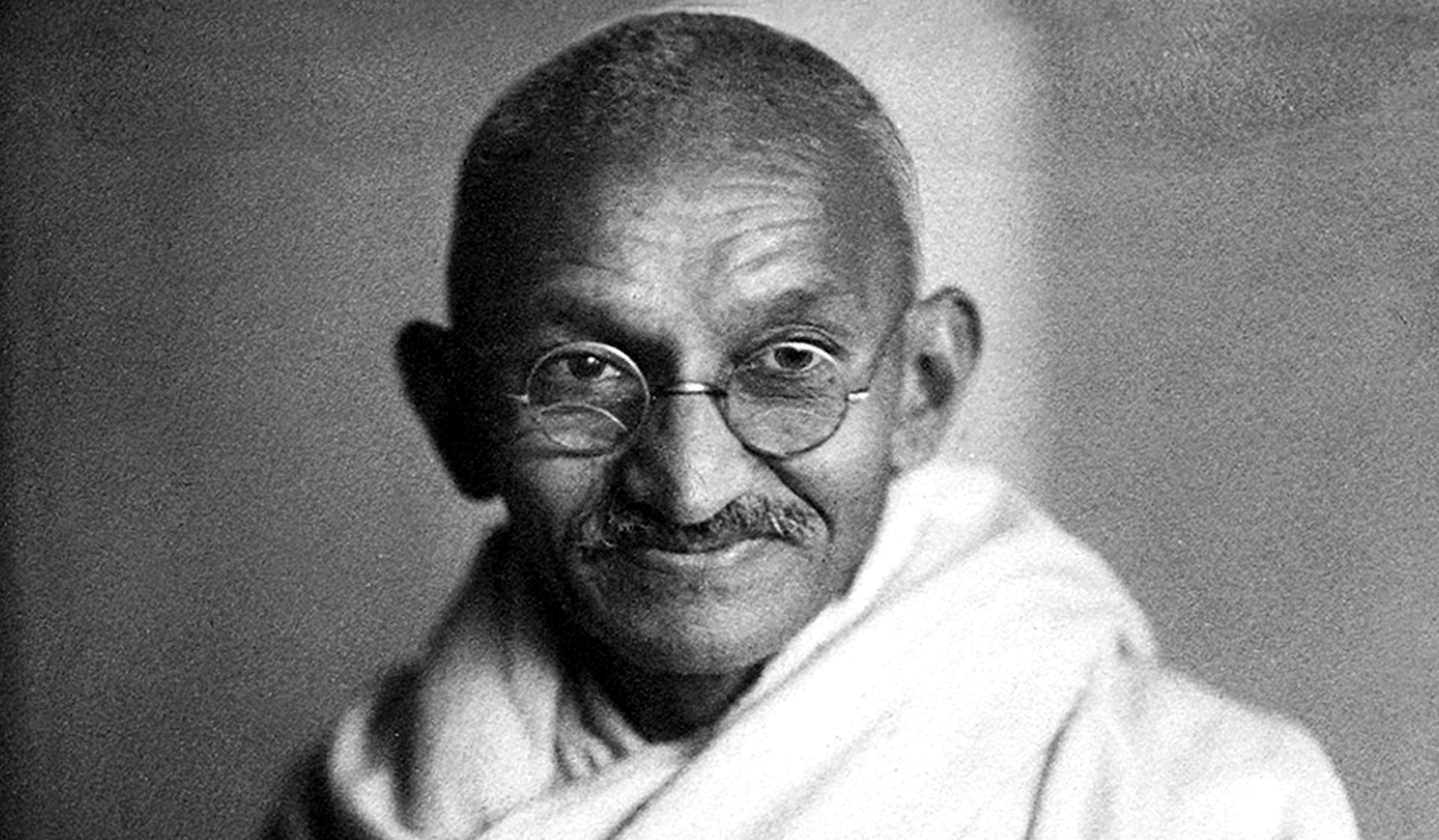 Mahatma Gandhi, black and white portrait, round glasses, Full HD Desktop Wallpaper