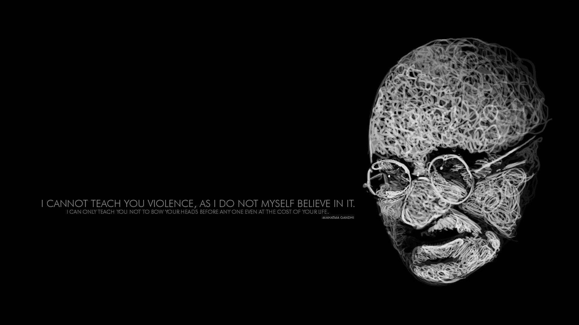 Mahatma Gandhi, monochrome digital-art portrait, intricate swirling lines, Full HD Desktop Wallpaper