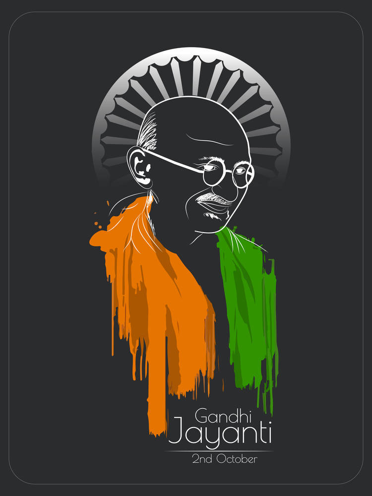 Mahatma Gandhi, radiant halo, dripping Indian flag colors, SD Phone Wallpaper