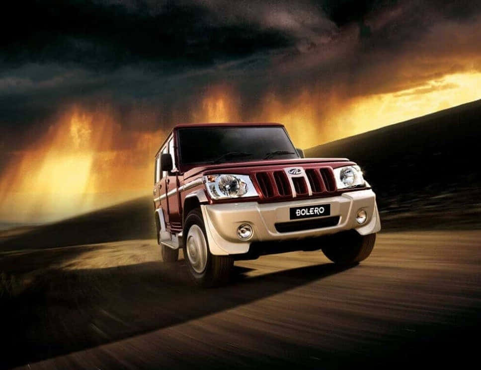 Mahindra Bolero, maroon and beige, dirt road, SD Desktop Wallpaper