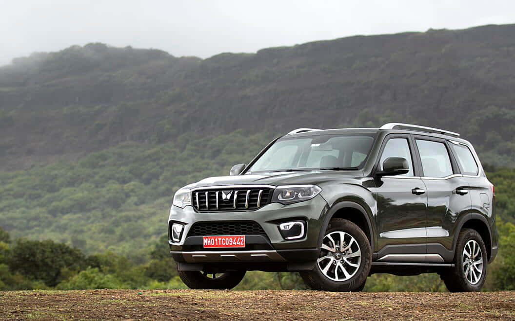 Mahindra Scorpio, sleek gray SUV, dirt road, SD Desktop Wallpaper