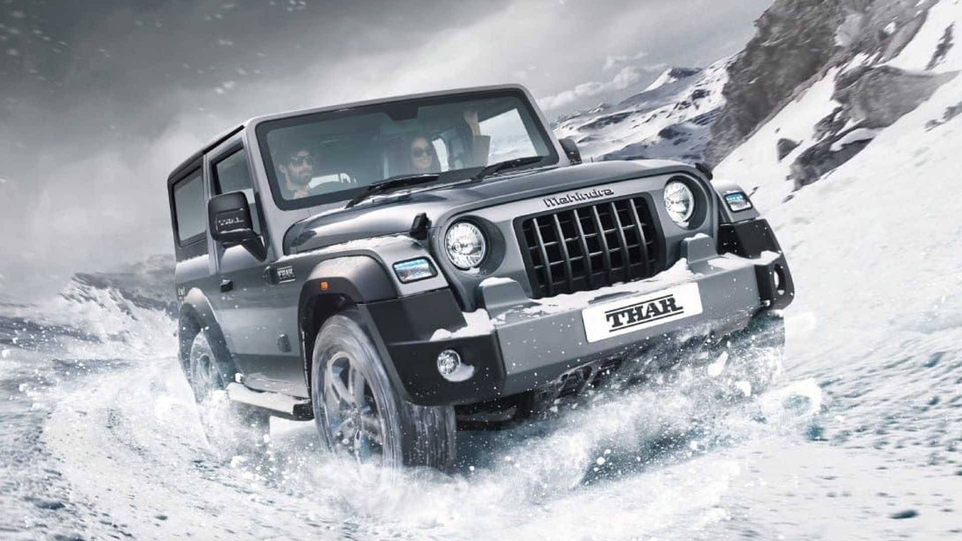 Mahindra Thar 2021, black, snowy mountain terrain, Full HD Desktop Wallpaper