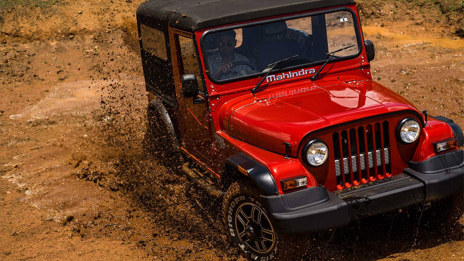Mahindra Thar 2021, red, muddy terrain, HD Desktop Wallpaper