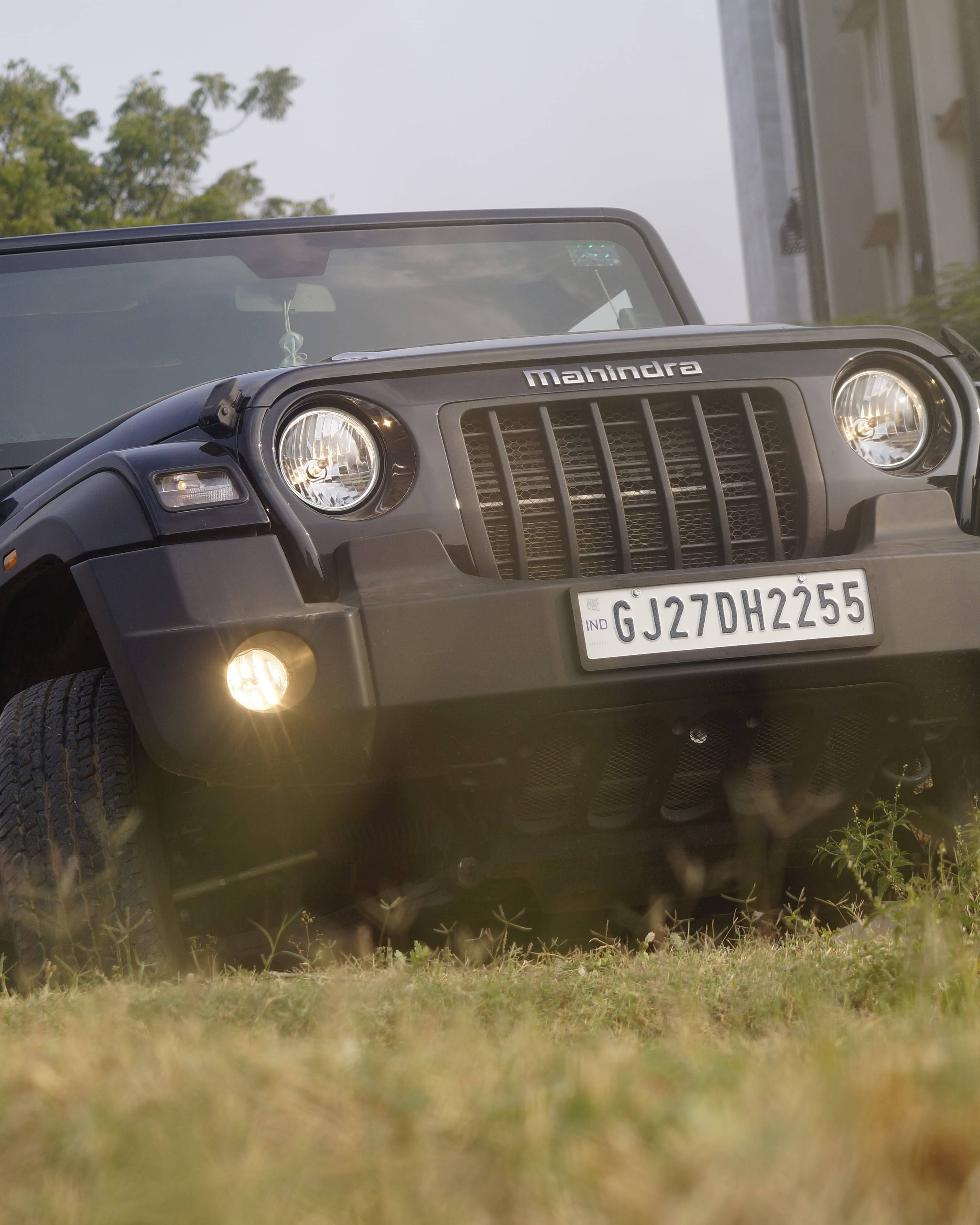Mahindra Thar 2021, black, bumper, 2K Phone Wallpaper