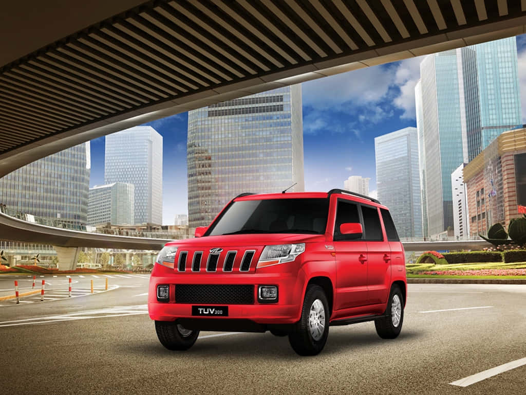 Mahindra TUV300, red, cityscape, SD Desktop Wallpaper