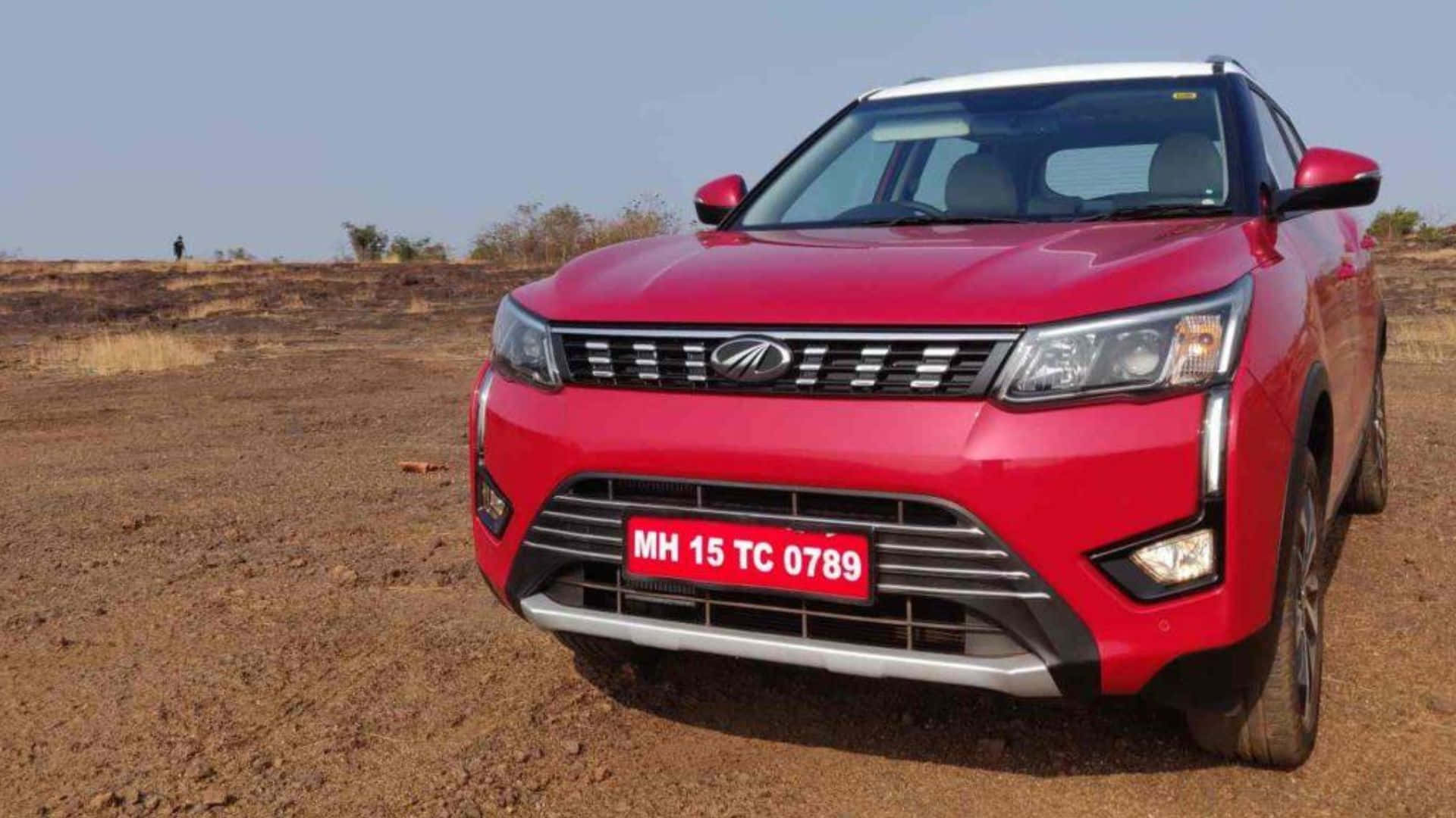 Mahindra XUV300, vibrant red, dry dusty terrain, Full HD Desktop Wallpaper