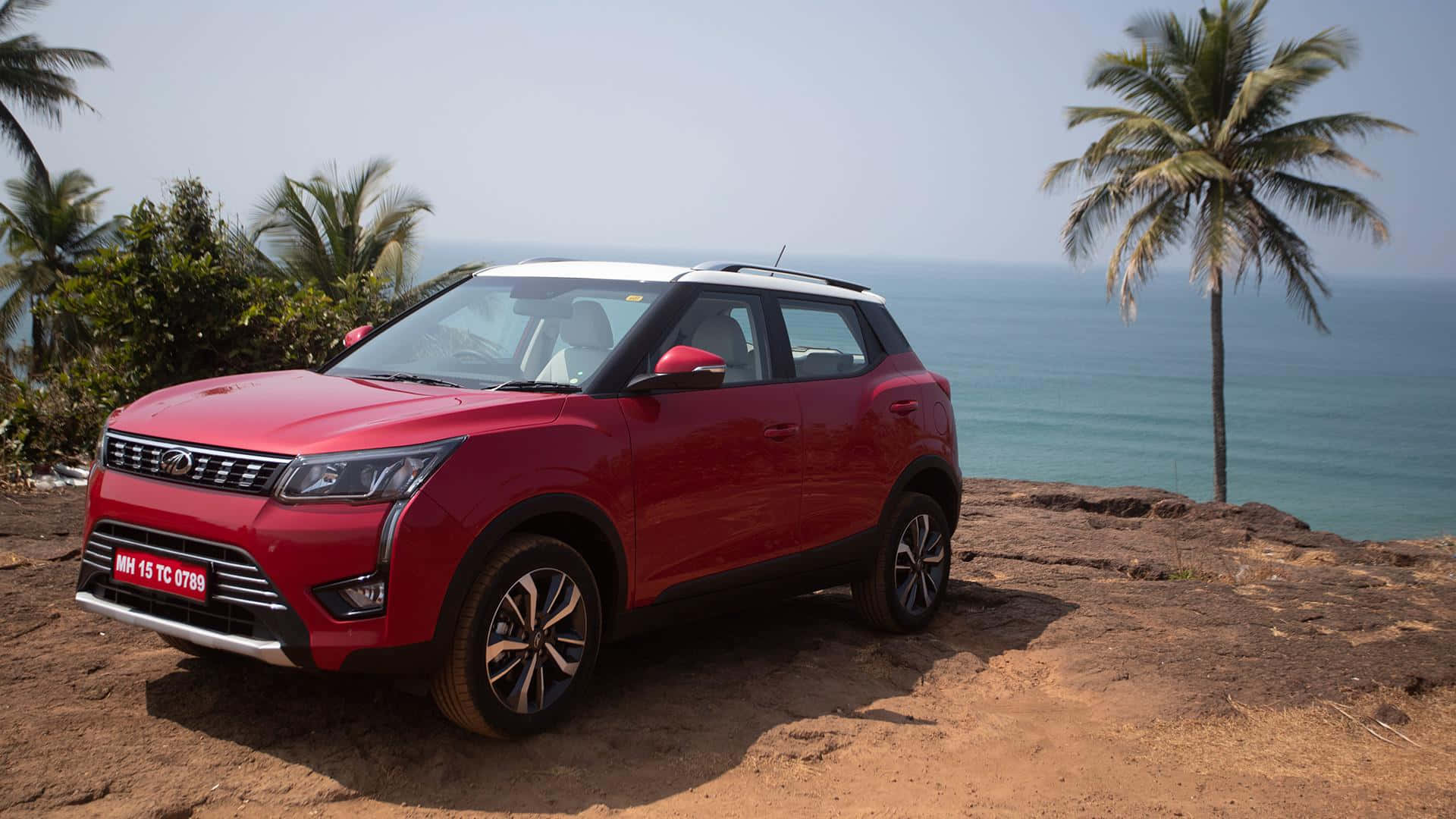 Mahindra XUV300, glossy red, white roof, Full HD Desktop Wallpaper