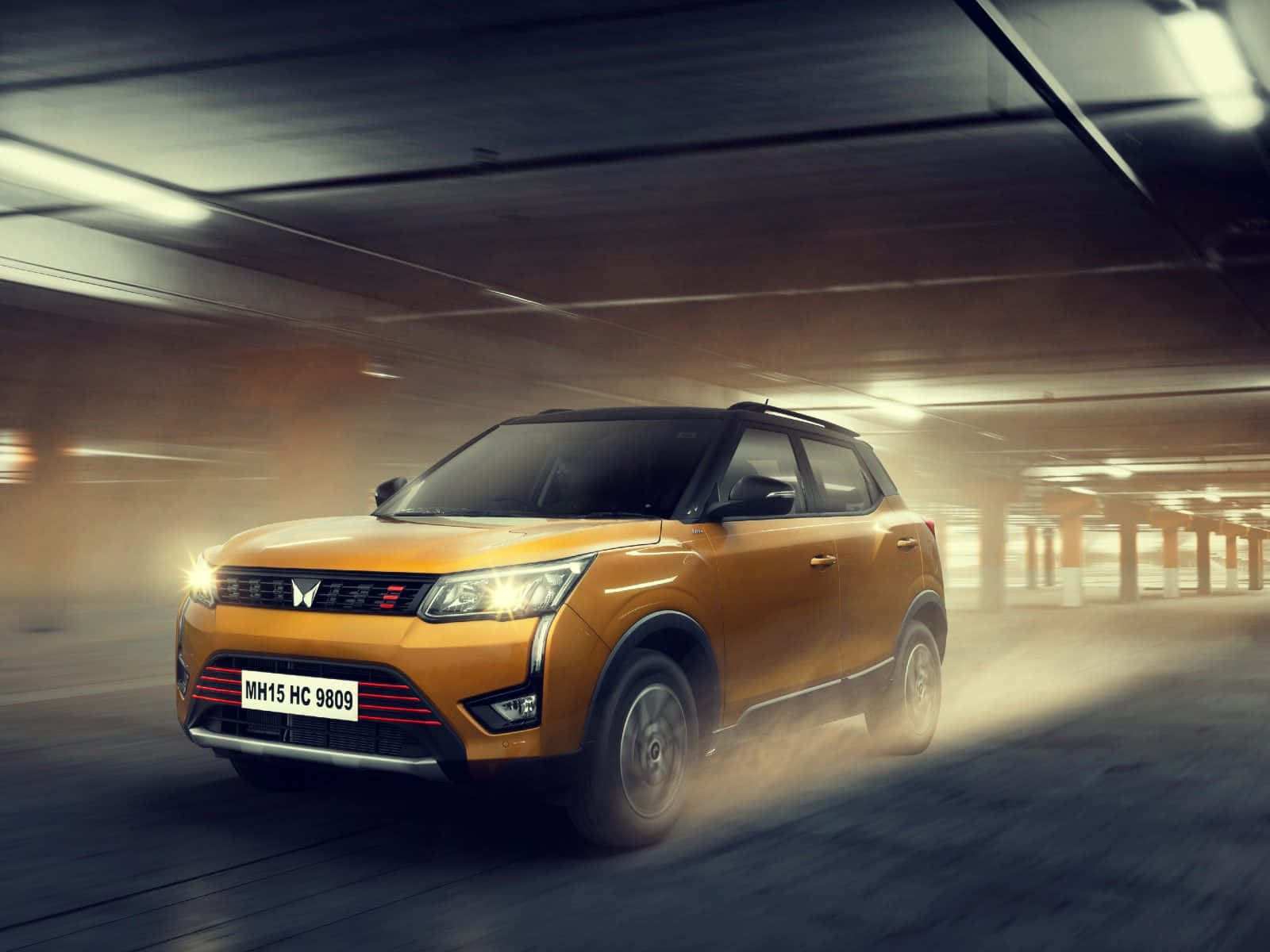 Mahindra XUV300, speeding, underground parking garage, HD Desktop Wallpaper