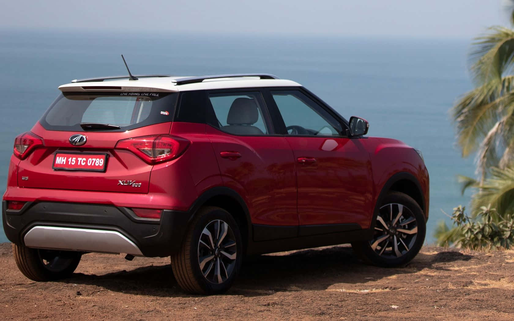 Mahindra XUV300, coastal backdrop, red and white SUV, HD Desktop Wallpaper