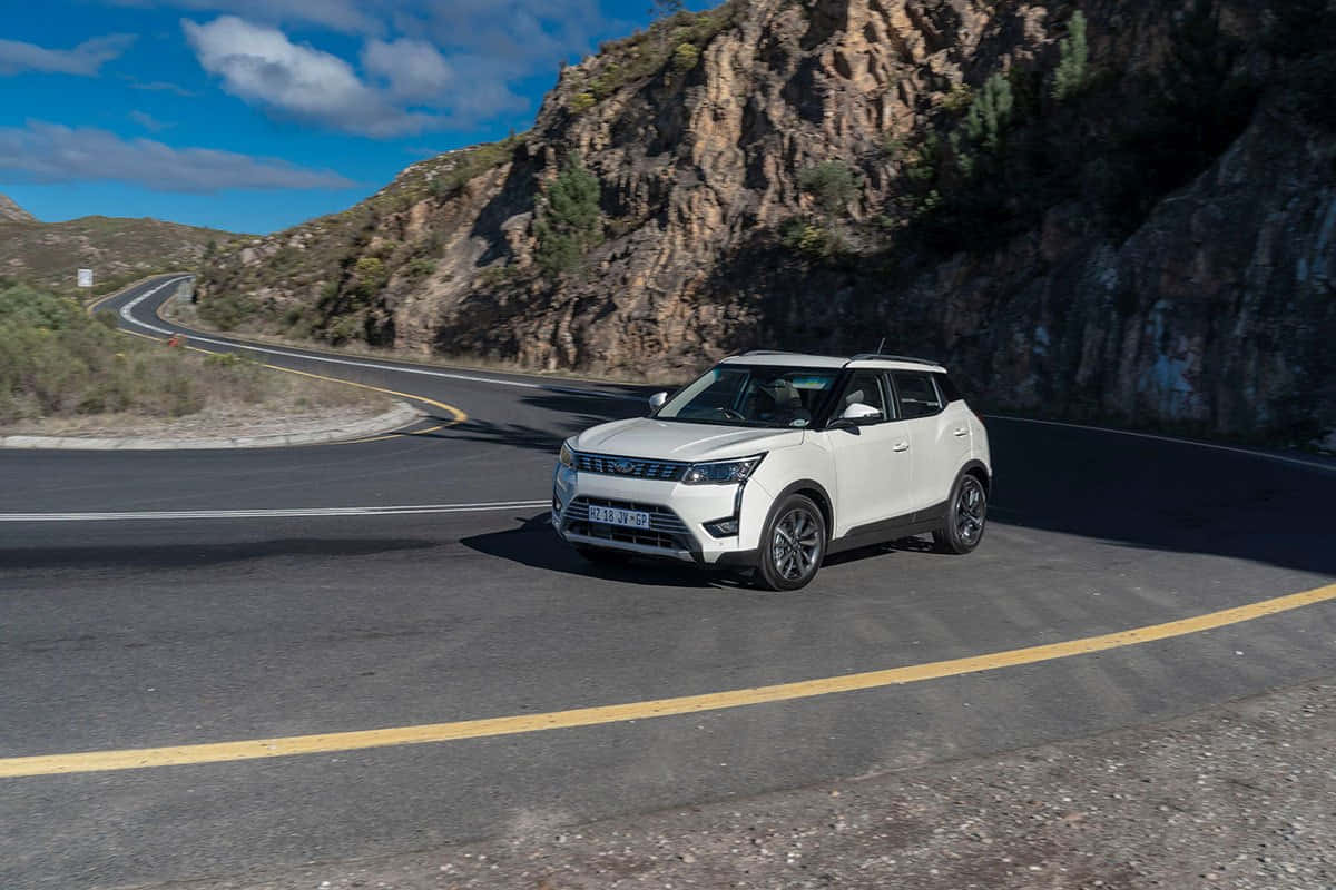 Mahindra XUV300, mountain roads, white SUV, SD Desktop Wallpaper