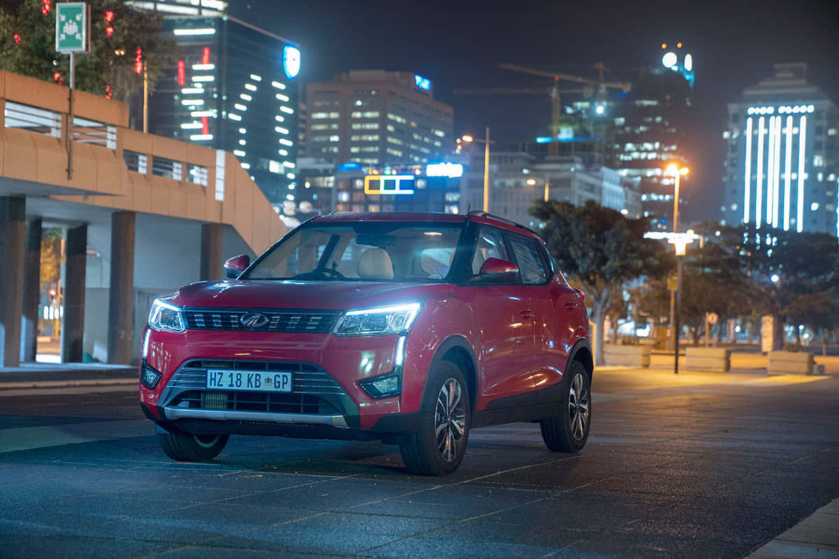 Mahindra XUV300, Night Cityscape, glossy red, SD Desktop Wallpaper