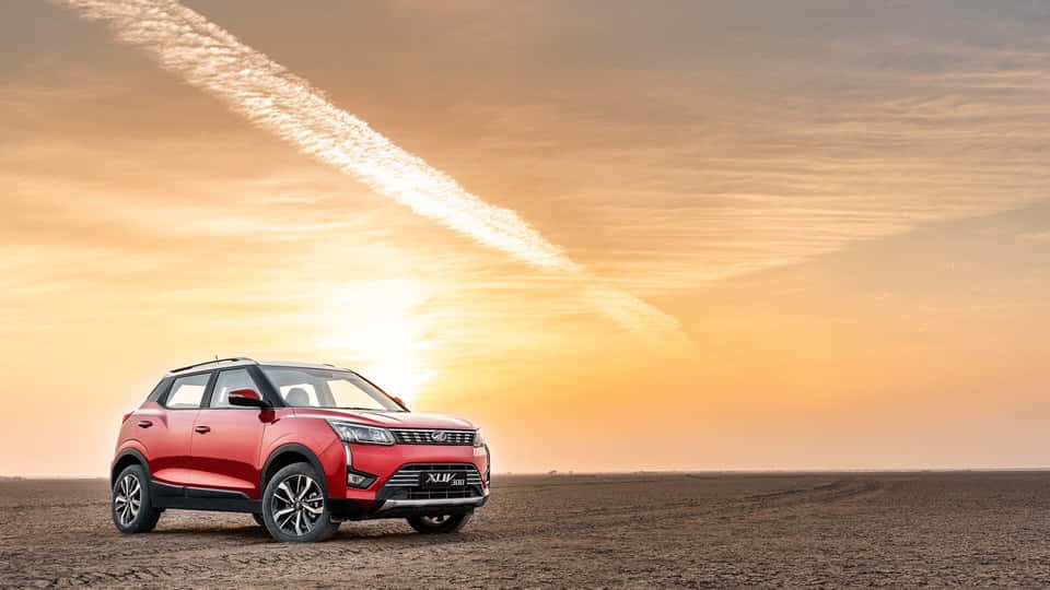 Mahindra XUV300, sunset, cracked desert floor, SD Desktop Wallpaper