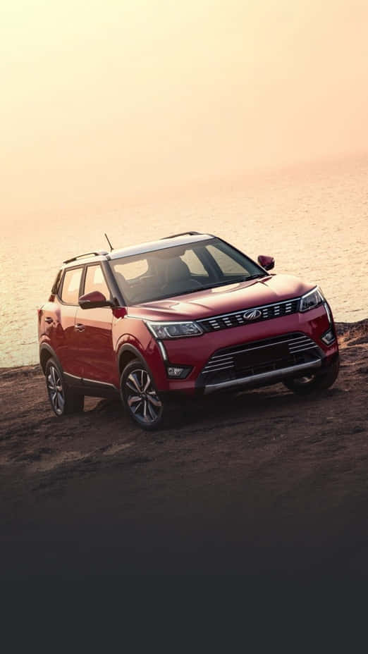 Mahindra XUV300, red, sunset, SD Phone Wallpaper