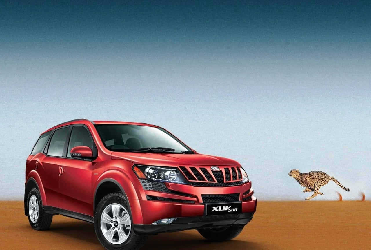 Mahindra XUV500, glossy red, desert landscape, HD Desktop Wallpaper