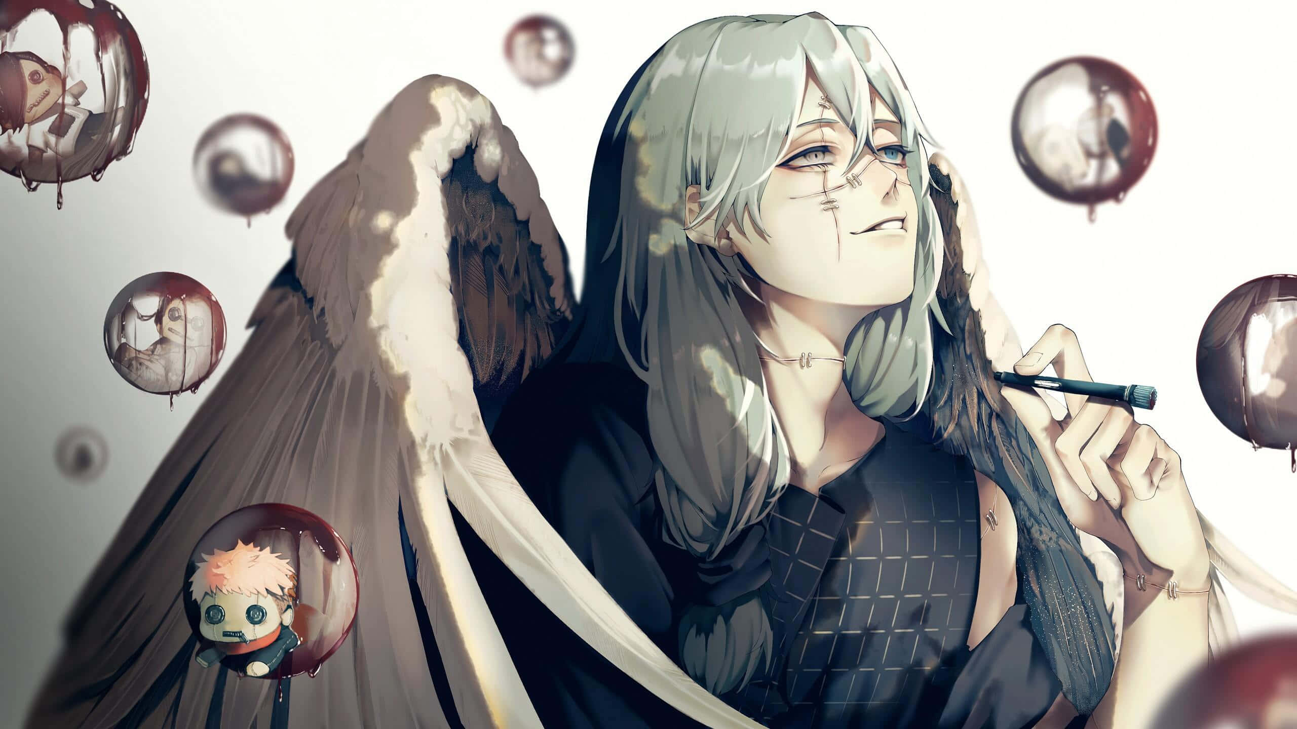 Mahito, cursed spirit, gray hair, 2K Desktop Wallpaper