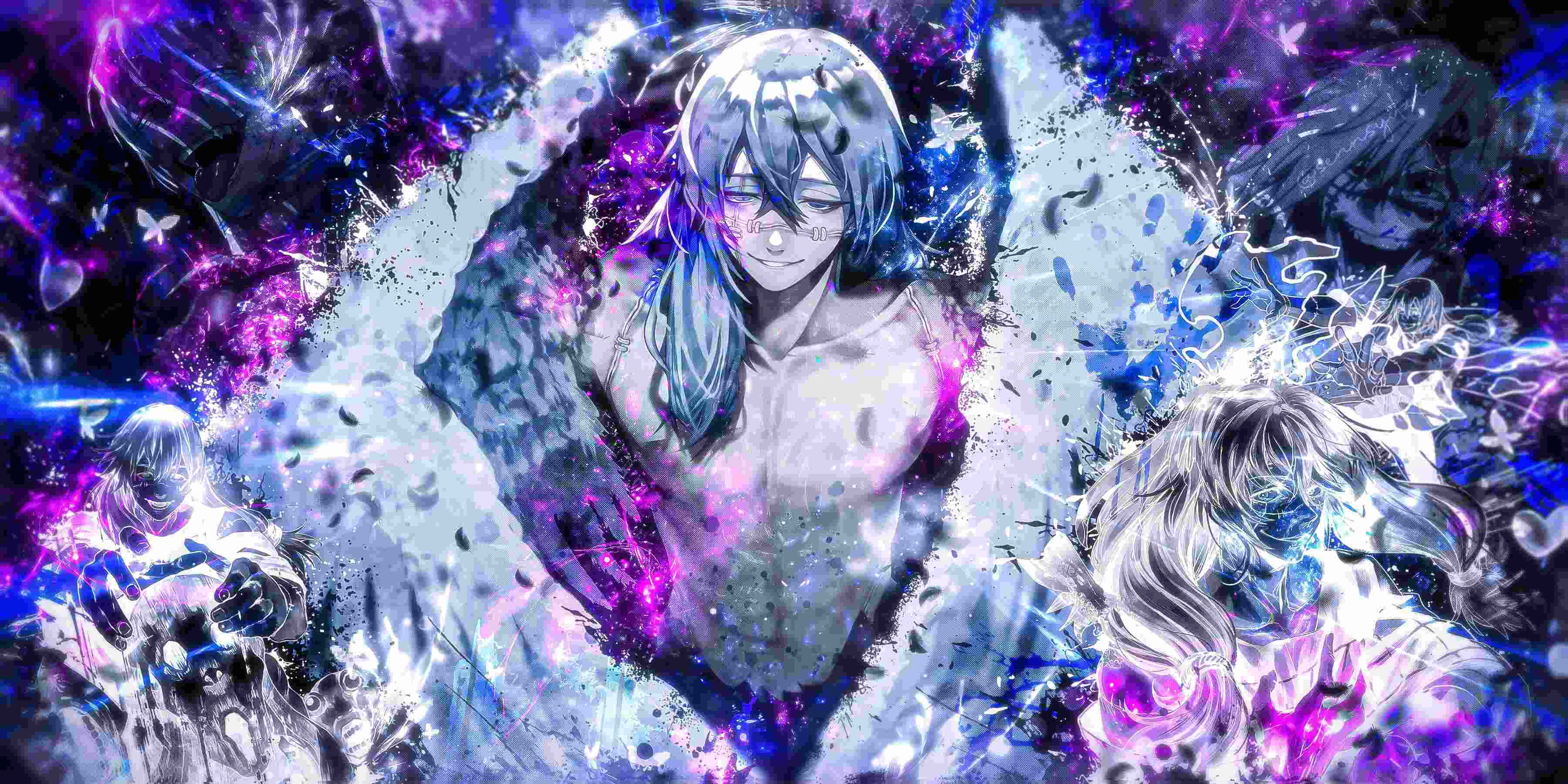 Mahito, cursed energy awakening, silver hair, 2K Desktop Wallpaper