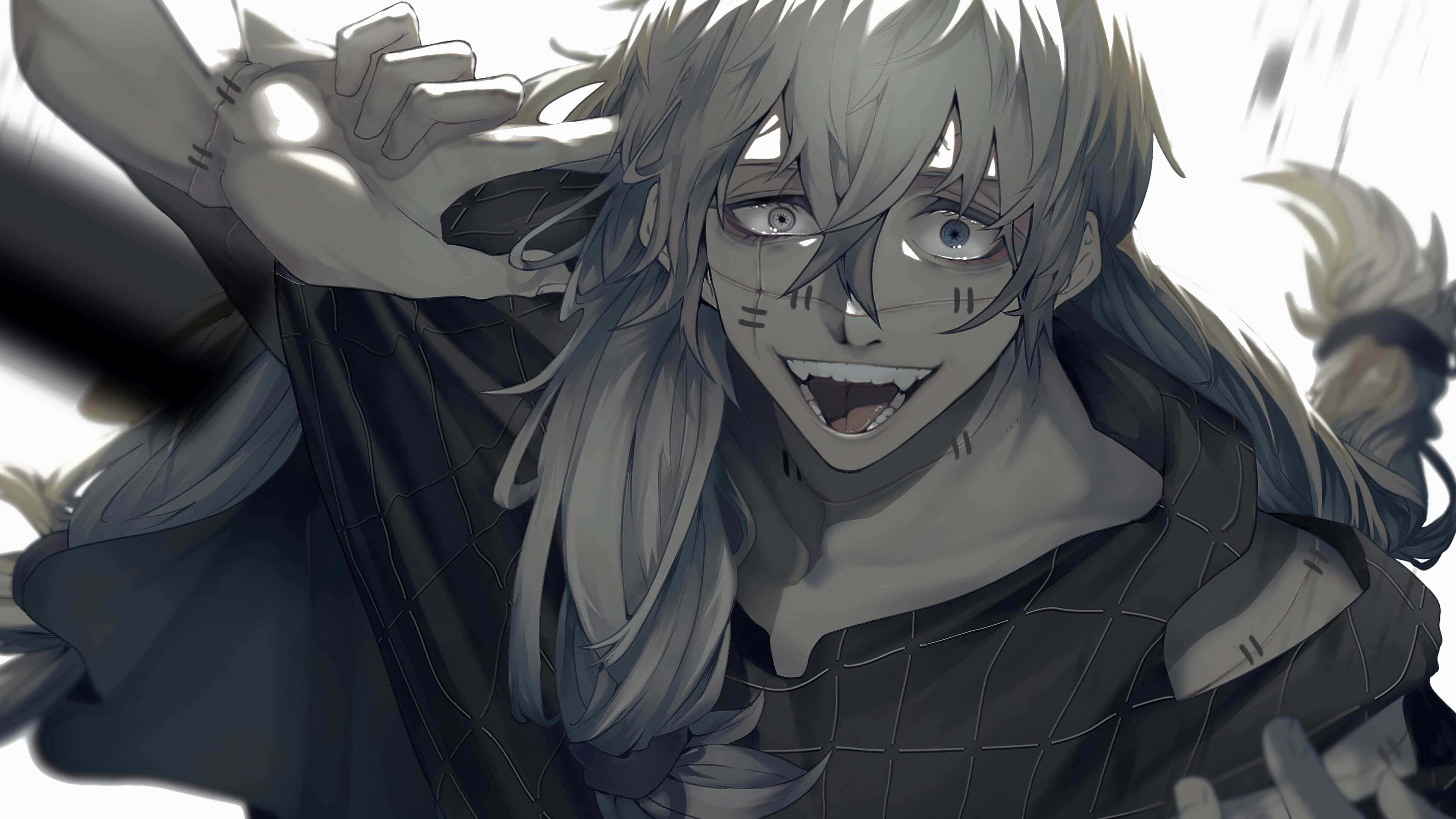 Mahito, silver hair, dark checkered outfit, 4K Desktop Wallpaper