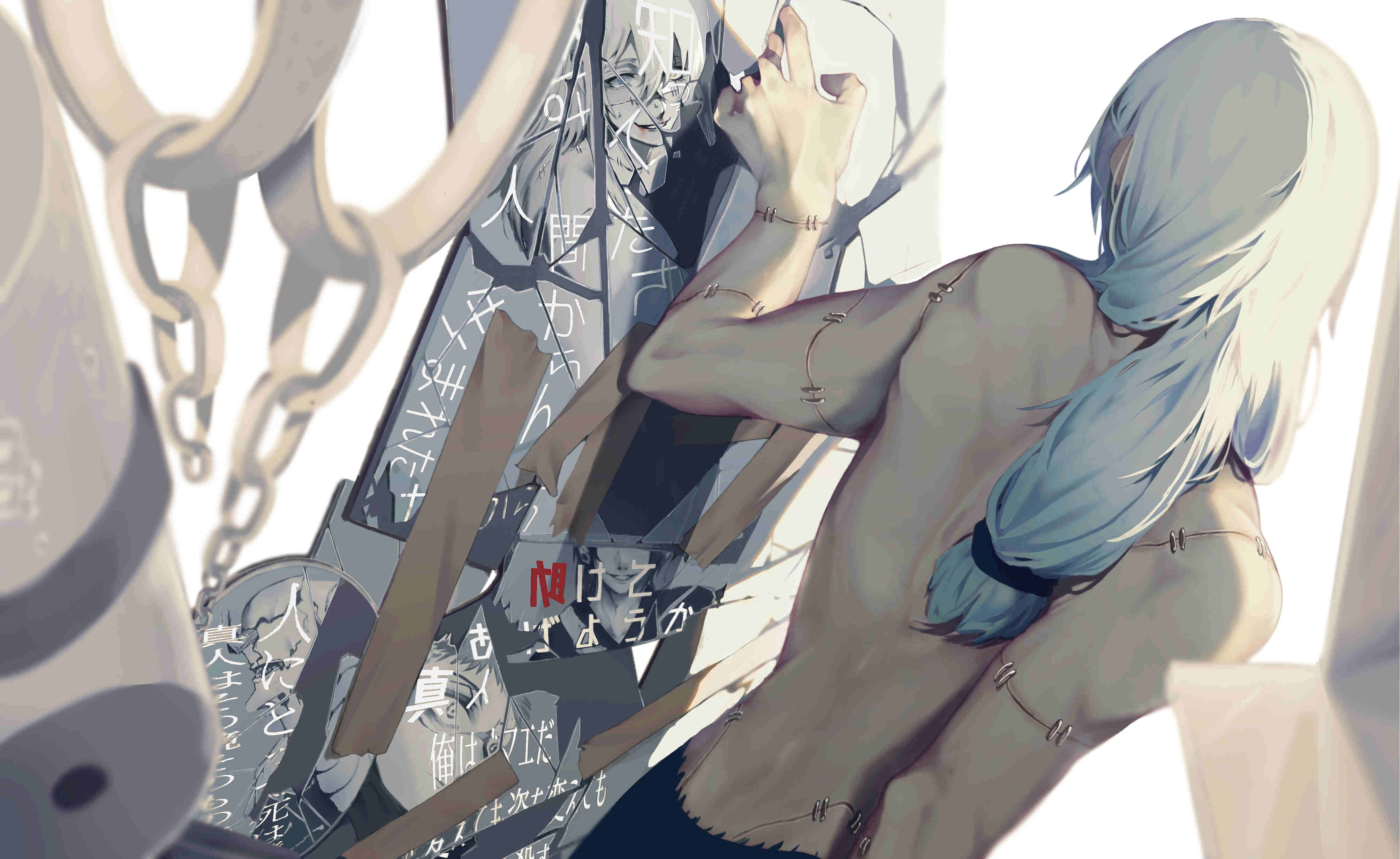 Mahito, silver-haired anime girl, chains, 4K Desktop Wallpaper
