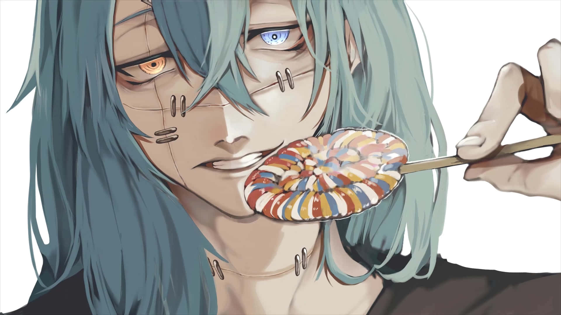 Mahito, blue-haired anime character, mismatched eyes, Full HD Desktop Wallpaper