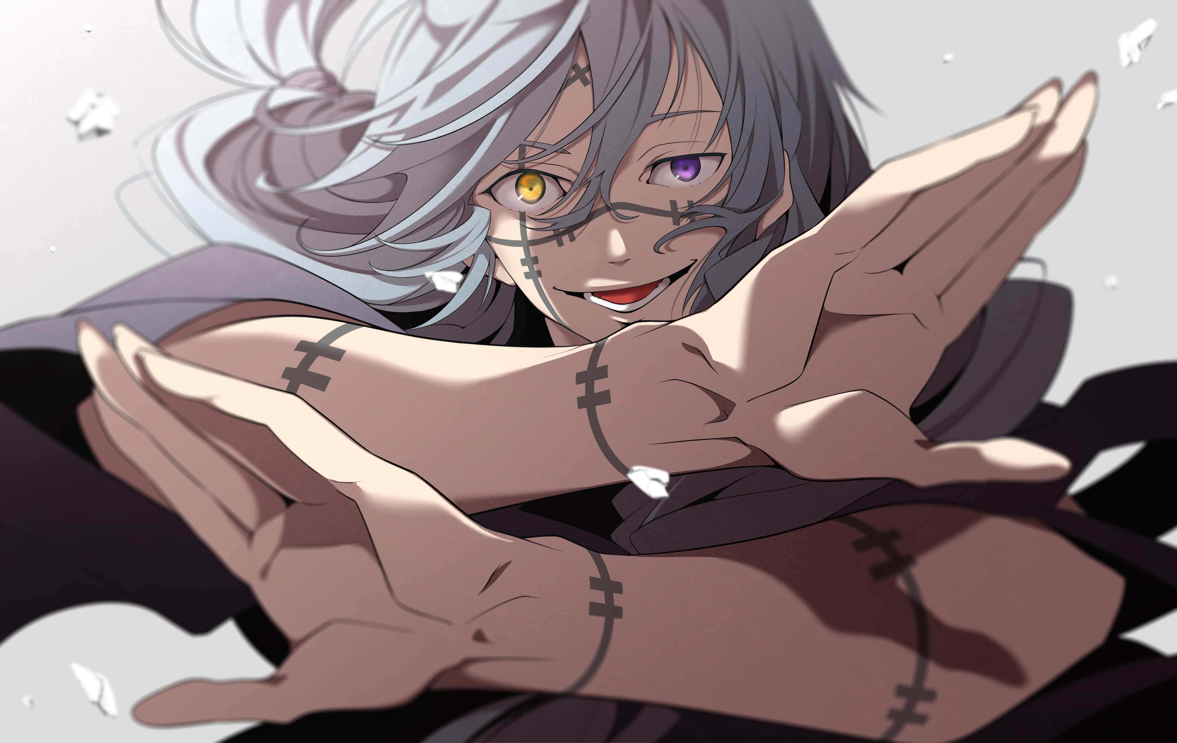 Mahito, silver hair, mismatched eyes, 2K Desktop Wallpaper
