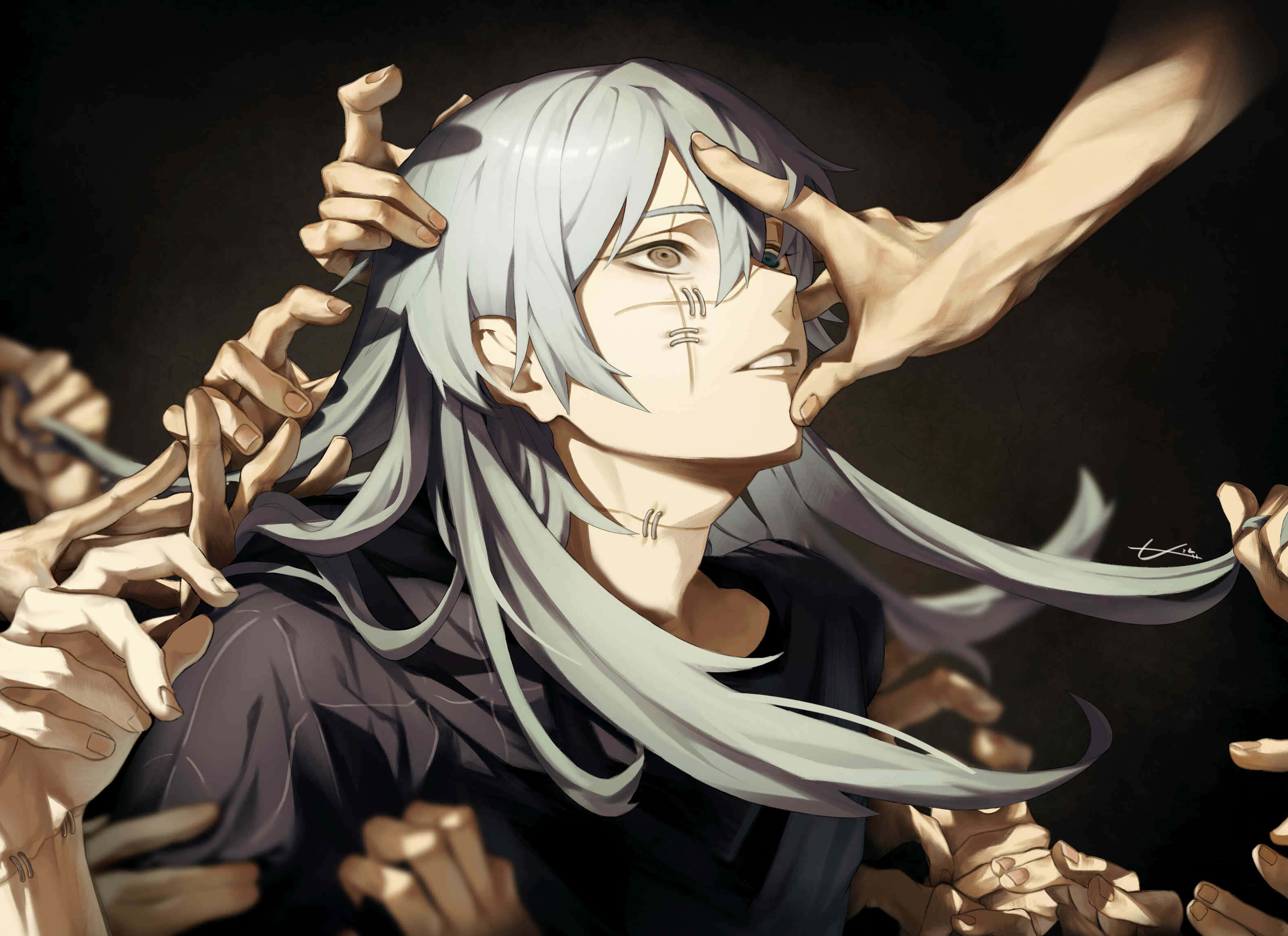 Mahito, anime character, silver hair, 2K Desktop Wallpaper
