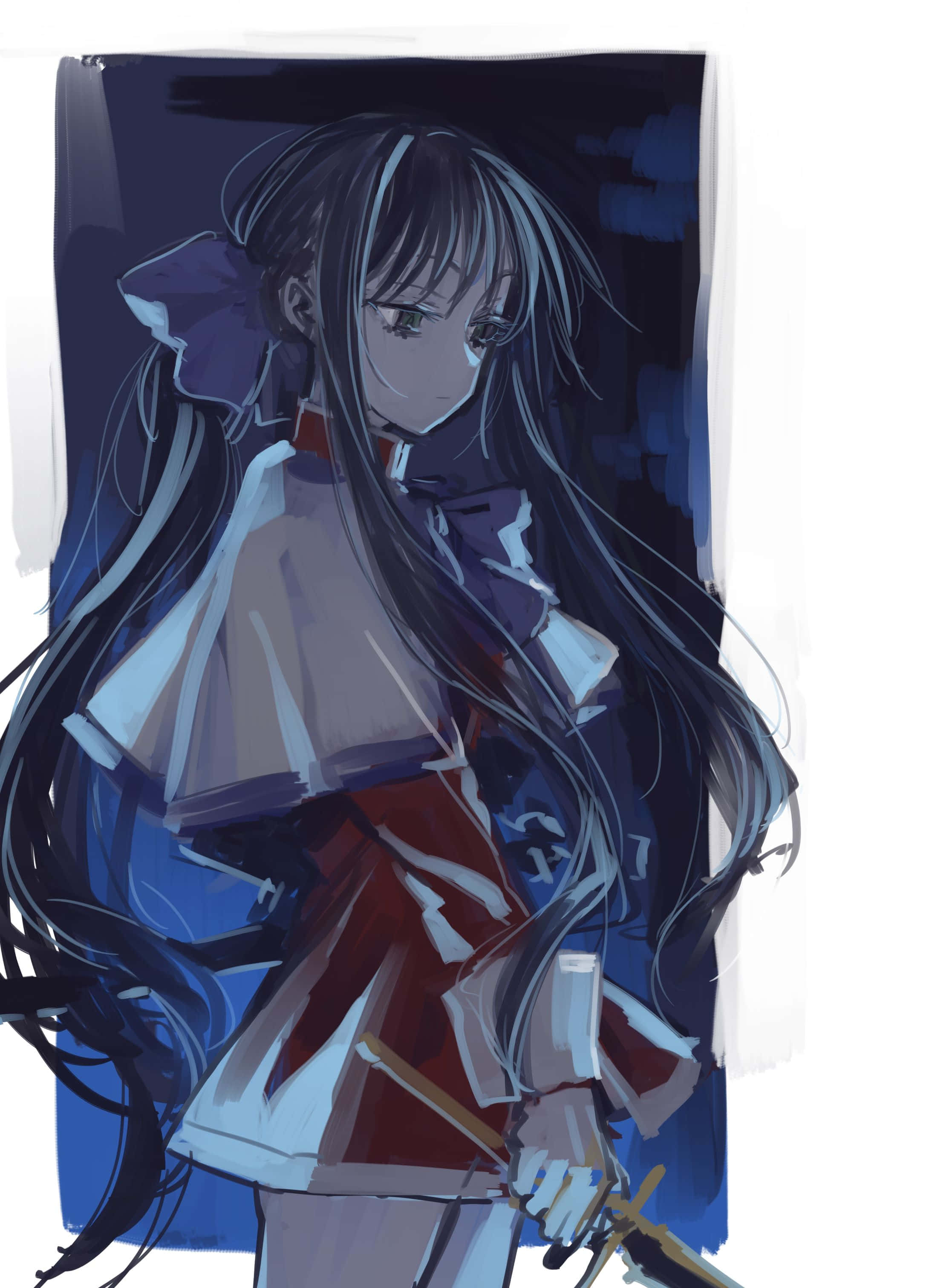 Mai Kawasumi, long dark hair, large bow, 2K Phone Wallpaper
