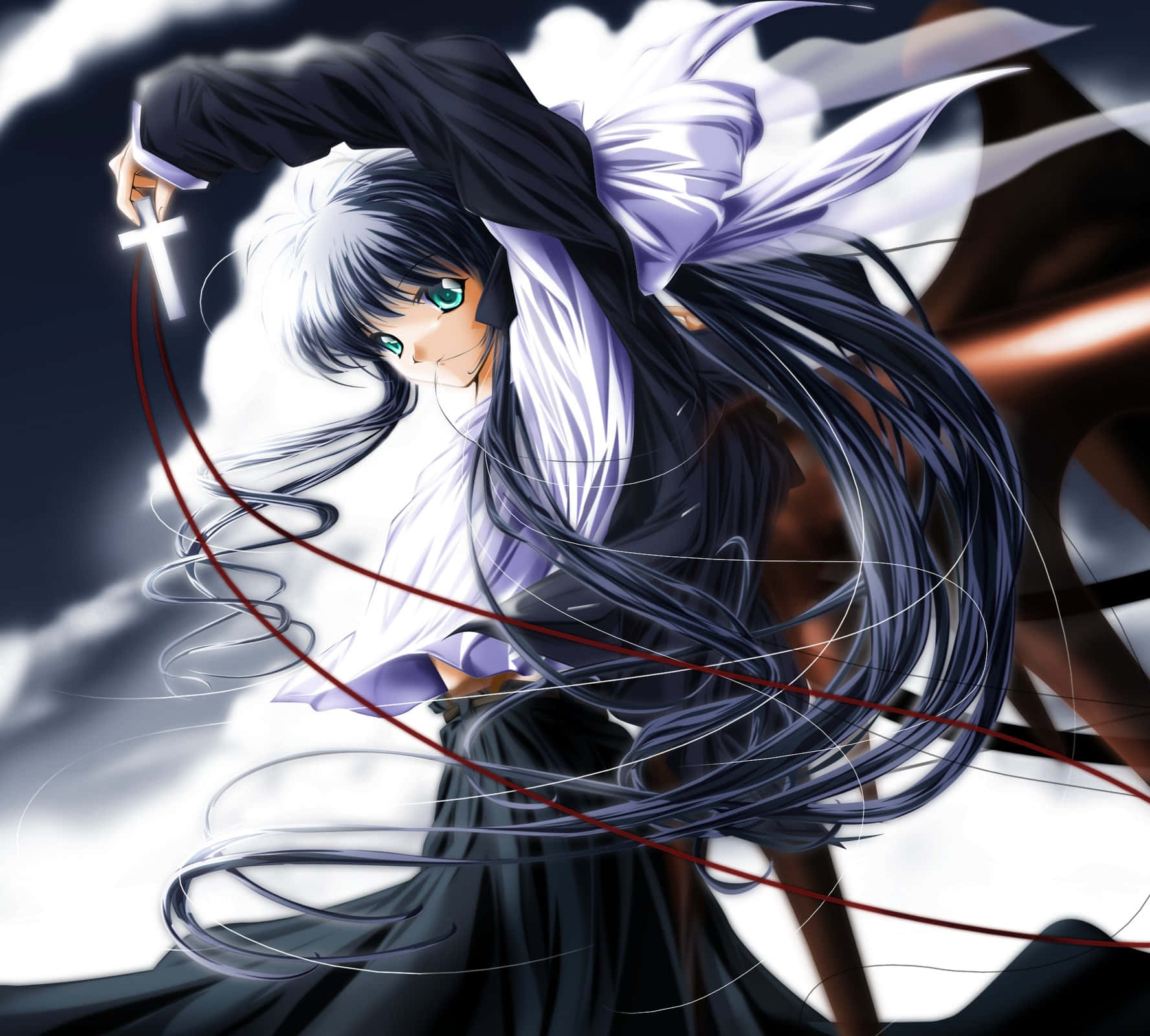 Mai Kawasumi, long dark hair, green eyes, HD Desktop Wallpaper