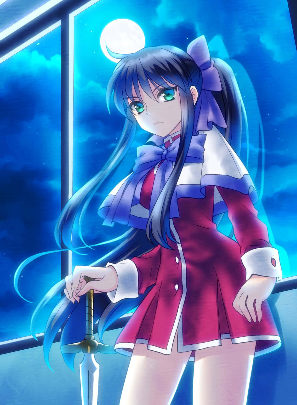 Mai Kawasumi, blue-haired anime girl, red school uniform, HD Phone Wallpaper