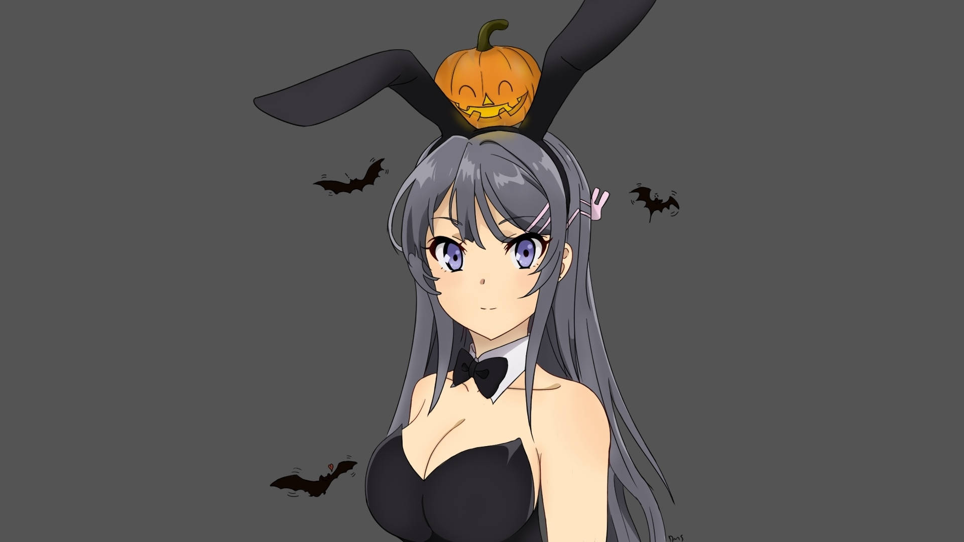 Mai Sakurajima, black bunny ears, jack-o-lantern, Full HD Desktop Wallpaper