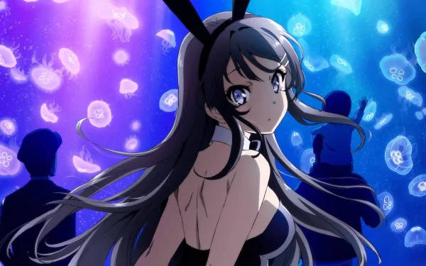 Mai Sakurajima, bunny girl senpai, glowing jellyfish, SD Desktop Wallpaper