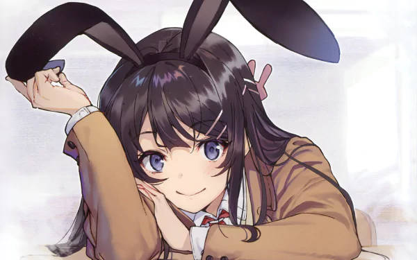 Mai Sakurajima, bunny ears, cheerful anime girl, SD Desktop Wallpaper