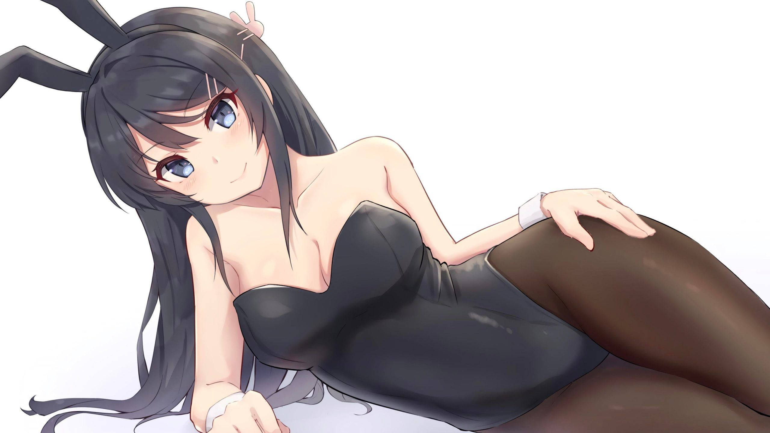 Mai Sakurajima, black bunny ears, long hair, 2K Desktop Wallpaper
