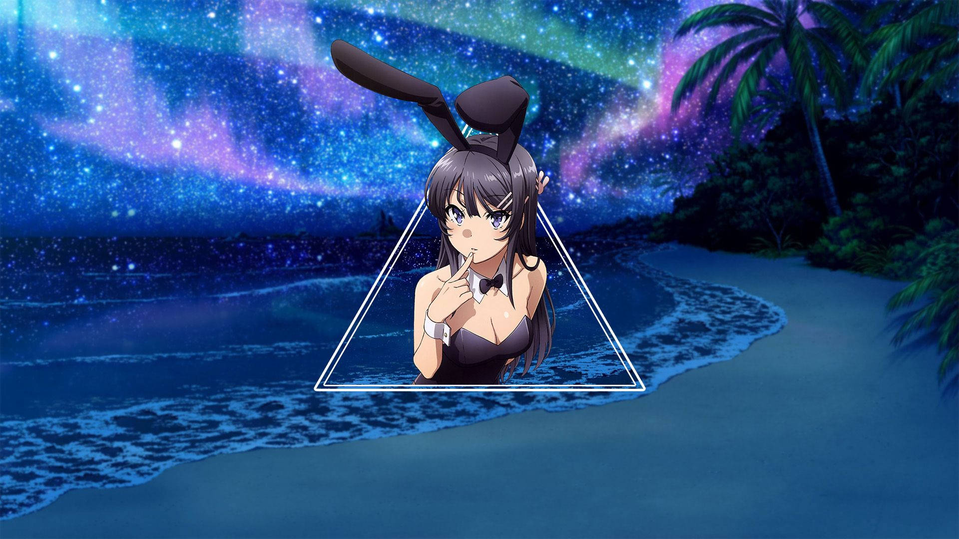 Mai Sakurajima, bunny ears, glowing triangle, Full HD Desktop Wallpaper