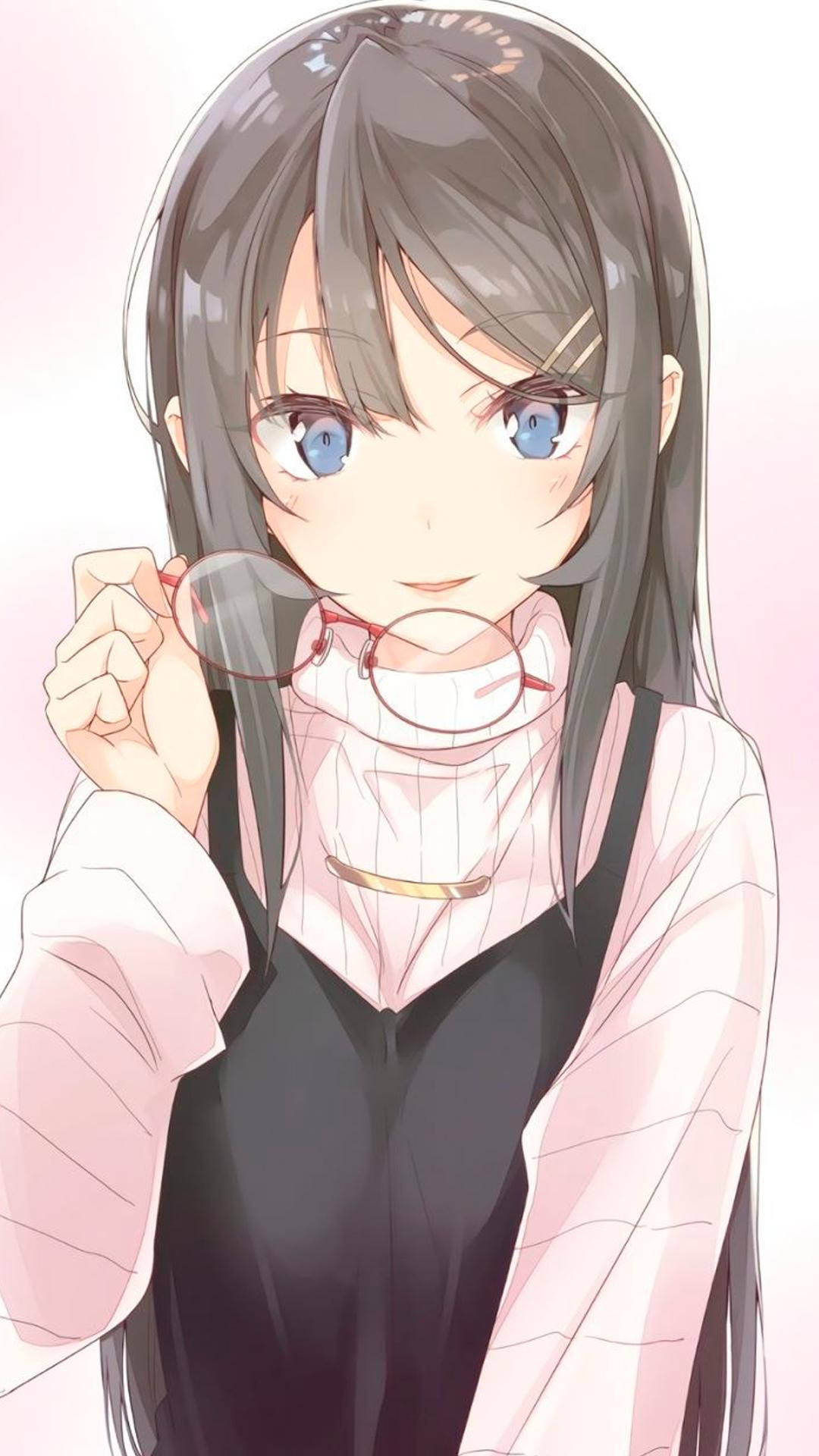 Mai Sakurajima, pink sweater, long dark hair, Full HD Phone Wallpaper