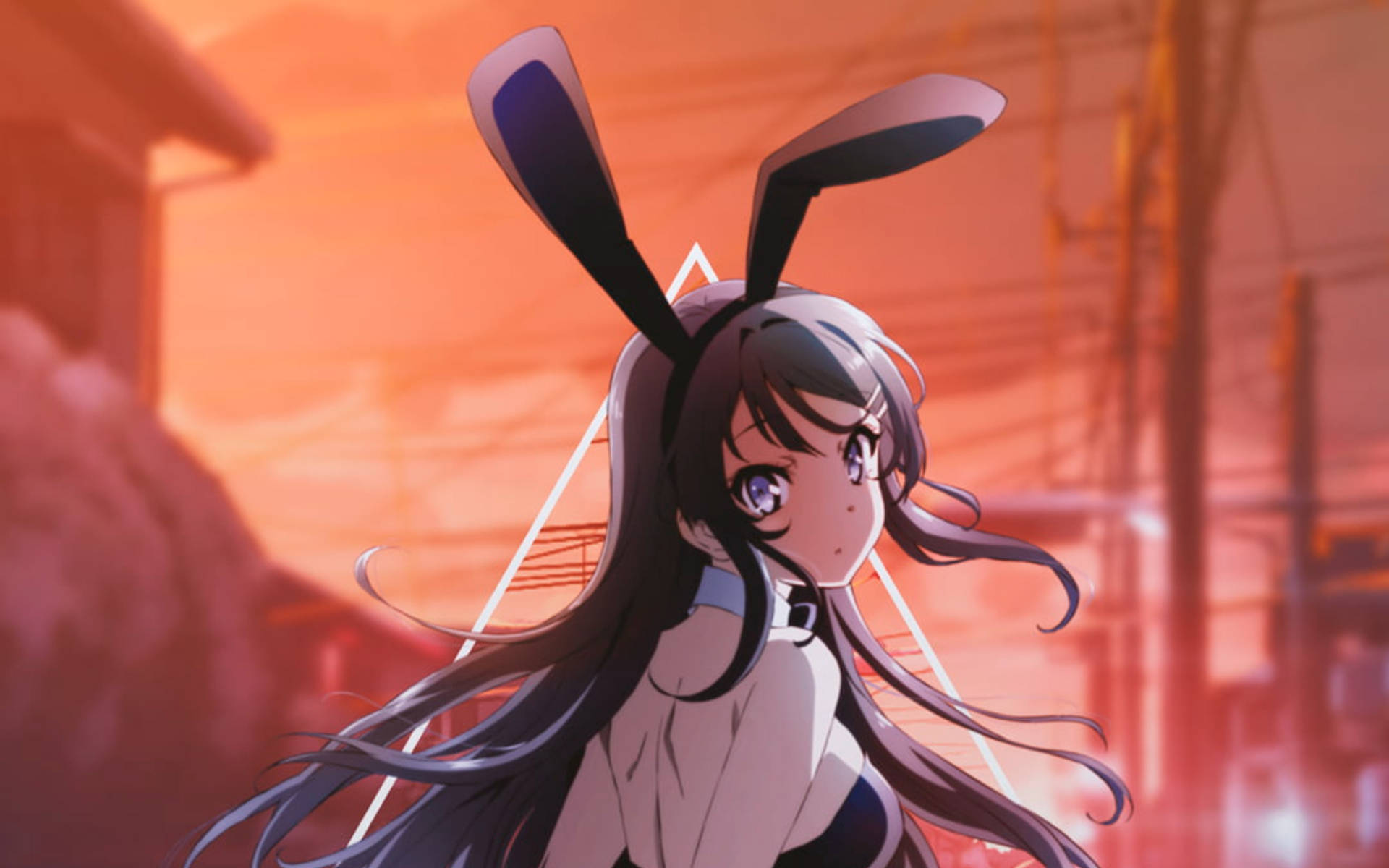Mai Sakurajima, bunny ears, sunset, Full HD Desktop Wallpaper