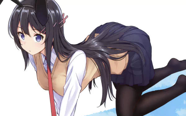 Mai Sakurajima, school uniform, black hair, SD Desktop Wallpaper
