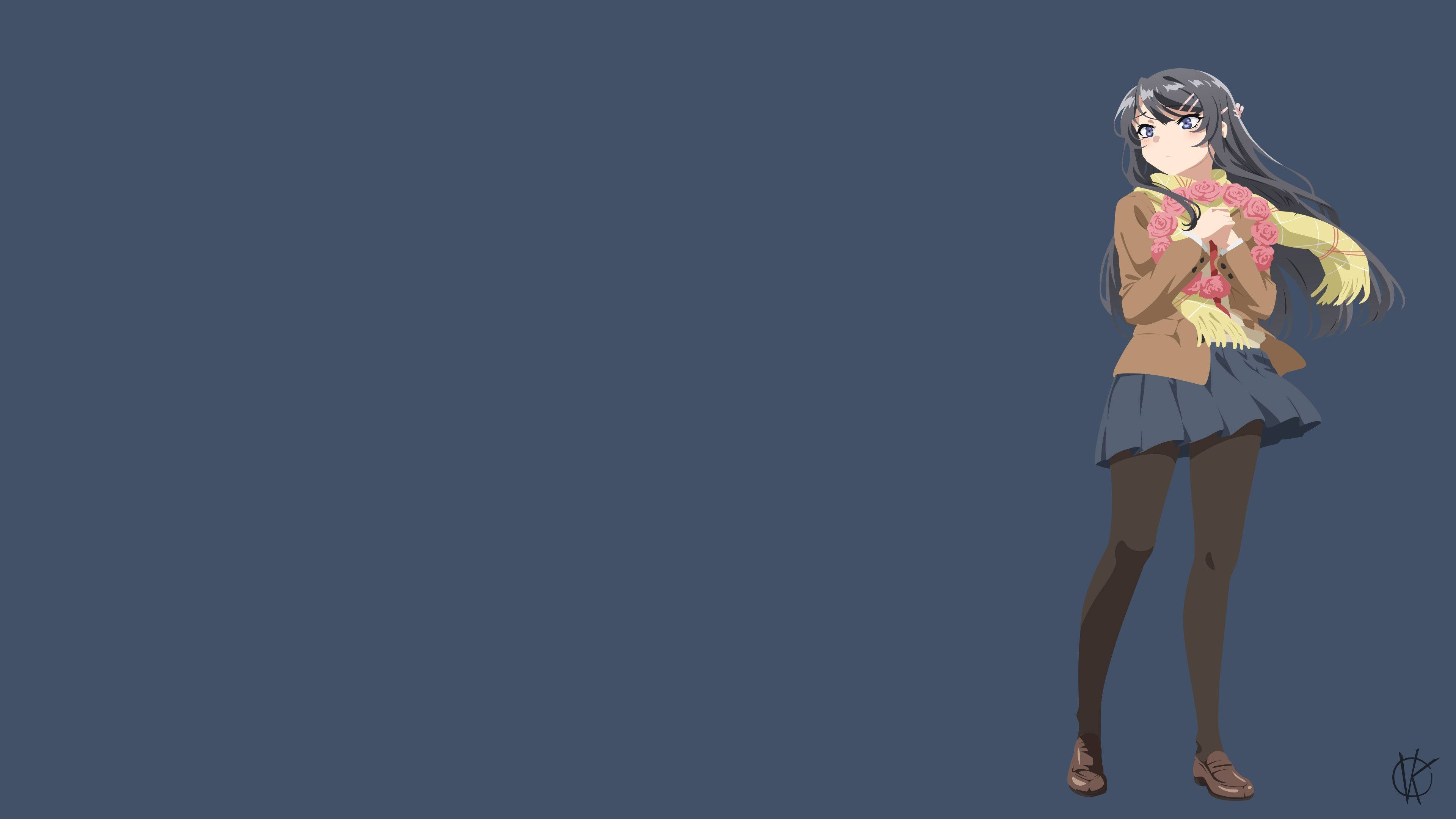 Mai Sakurajima, long gray hair, pink flowers, 4K Desktop Wallpaper