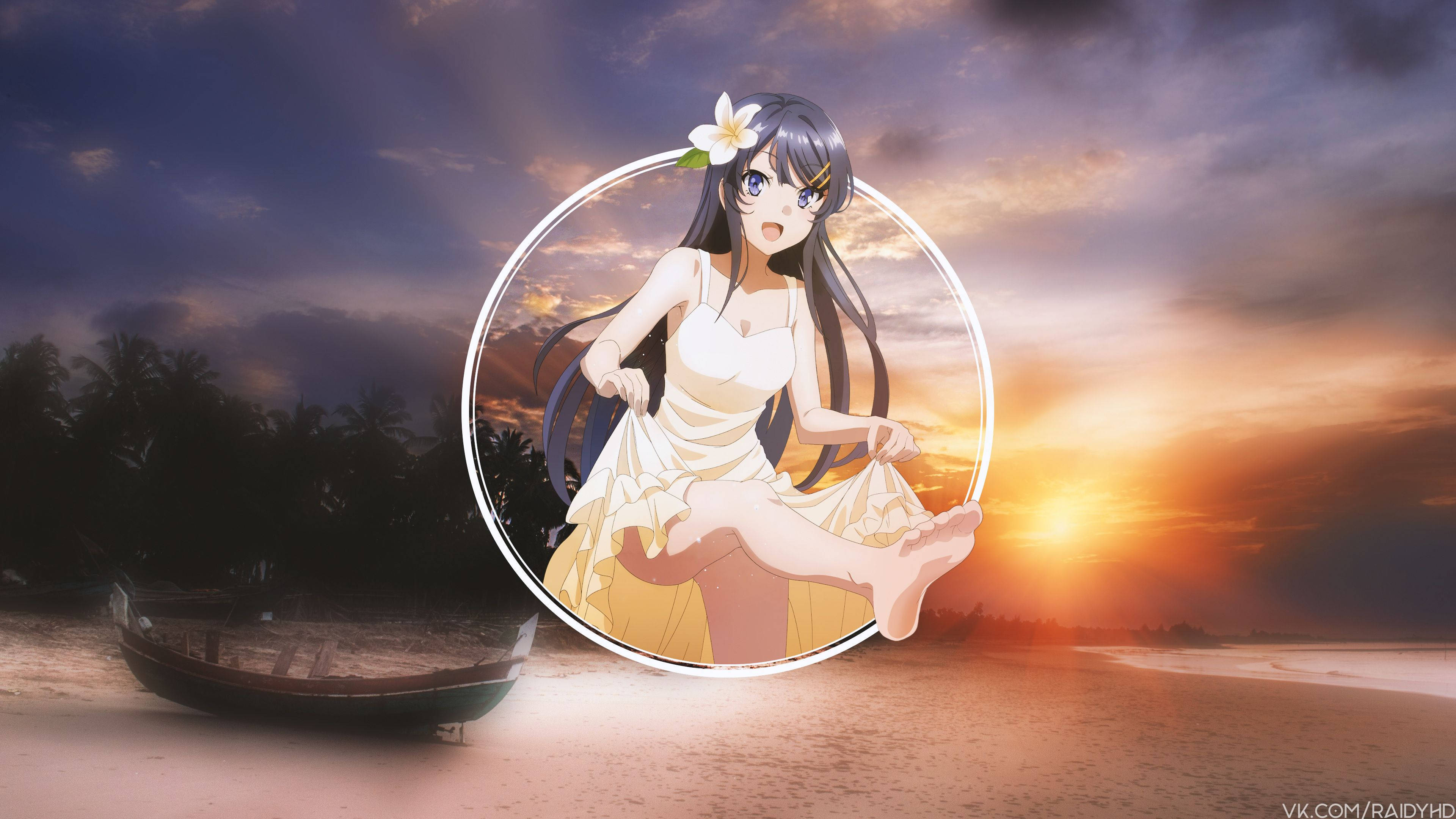 Mai Sakurajima, white dress, glowing circle, 4K Desktop Wallpaper