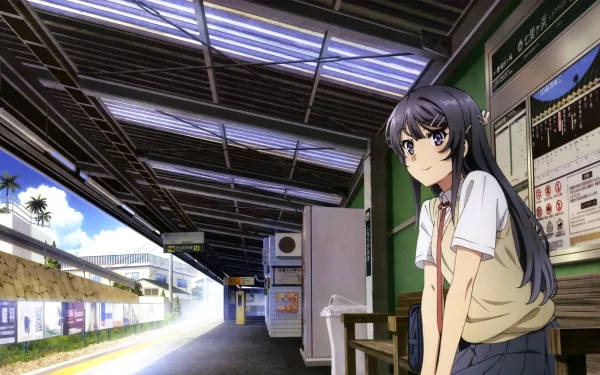 Mai Sakurajima, train station, school uniform, SD Desktop Wallpaper