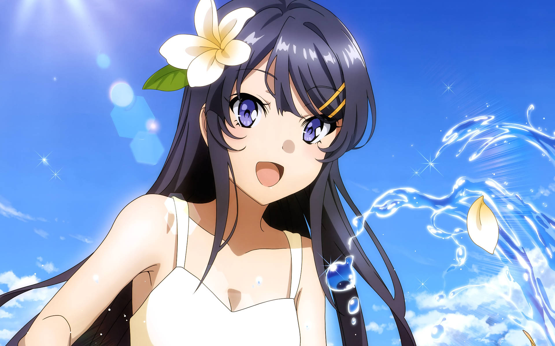 Mai Sakurajima, beach, dark hair, Full HD Desktop Wallpaper