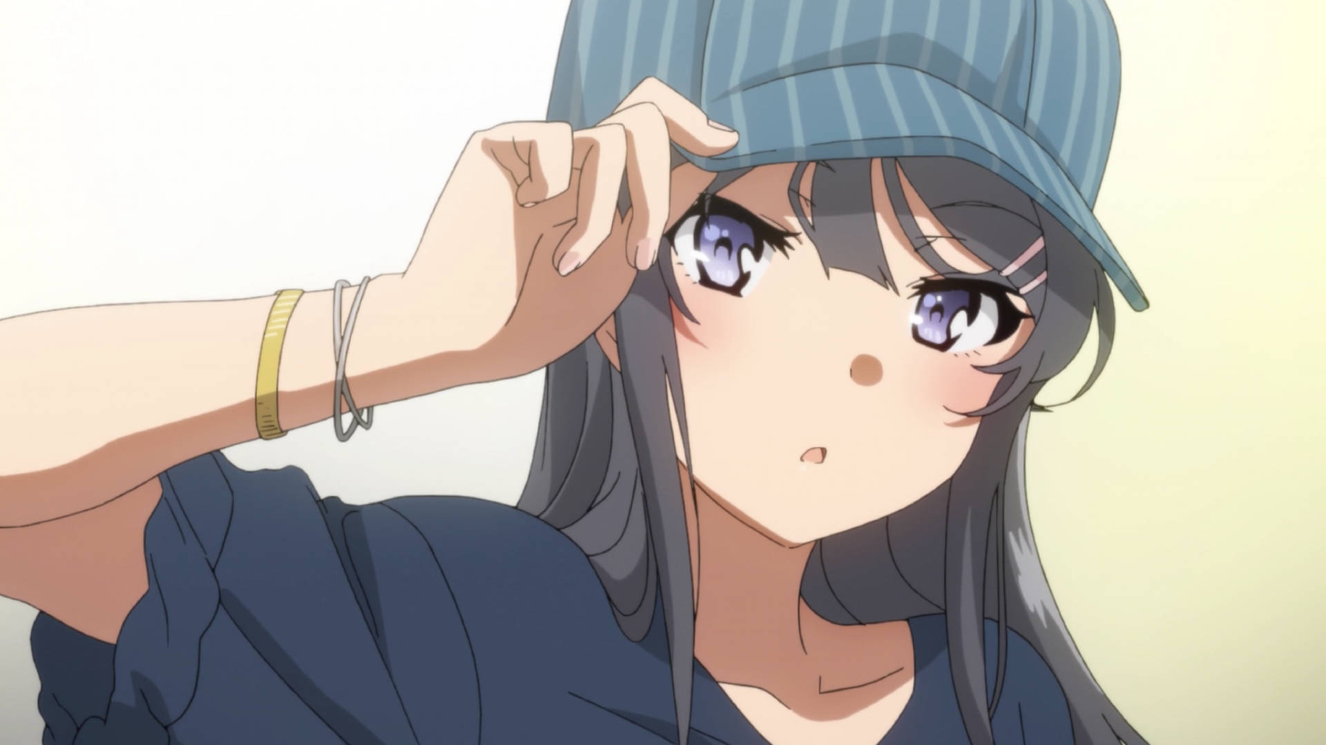 Mai Sakurajima, purple eyes, gray hair, Full HD Desktop Wallpaper