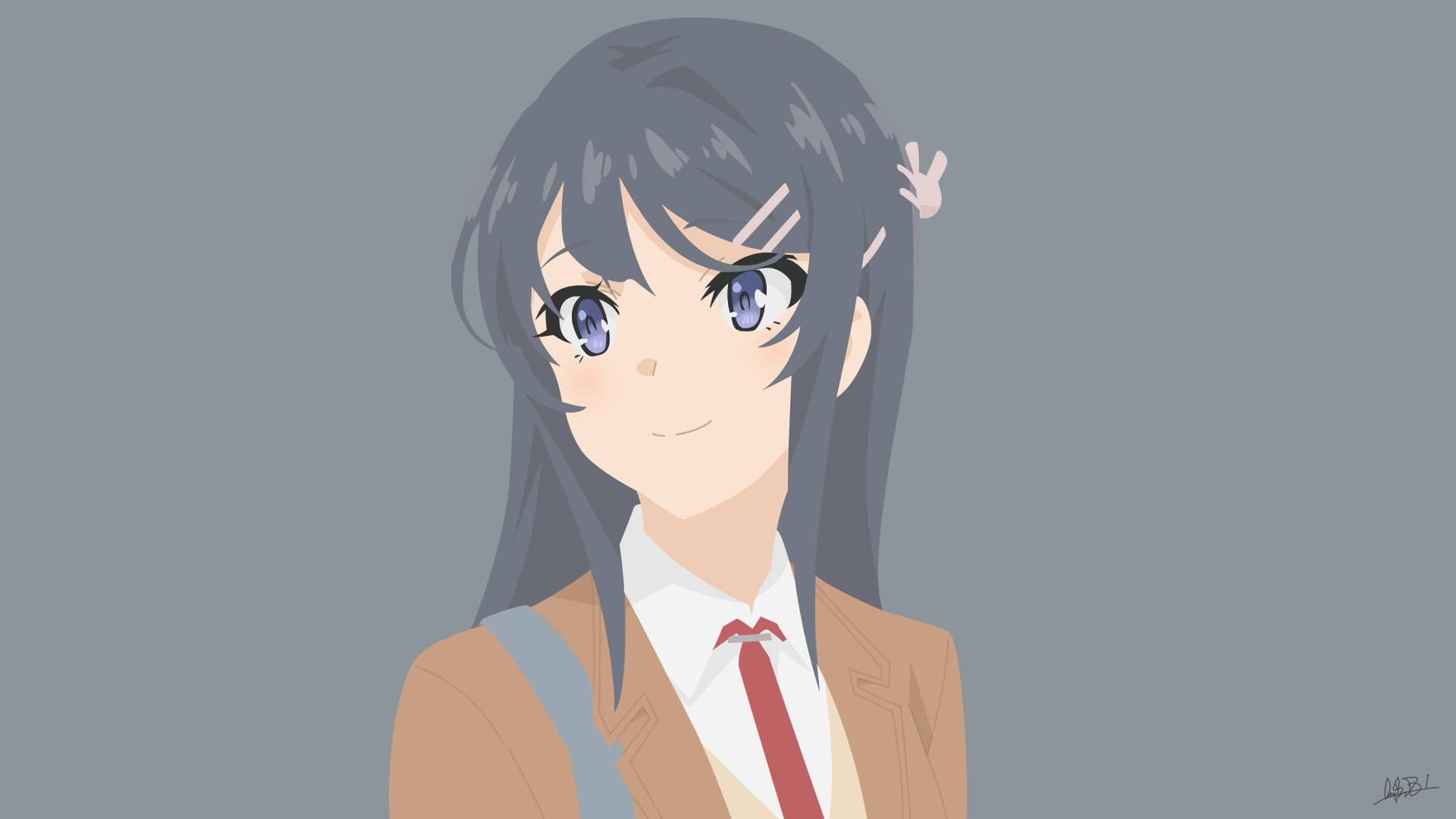 Mai Sakurajima, gray hair, purple eyes, Full HD Desktop Wallpaper