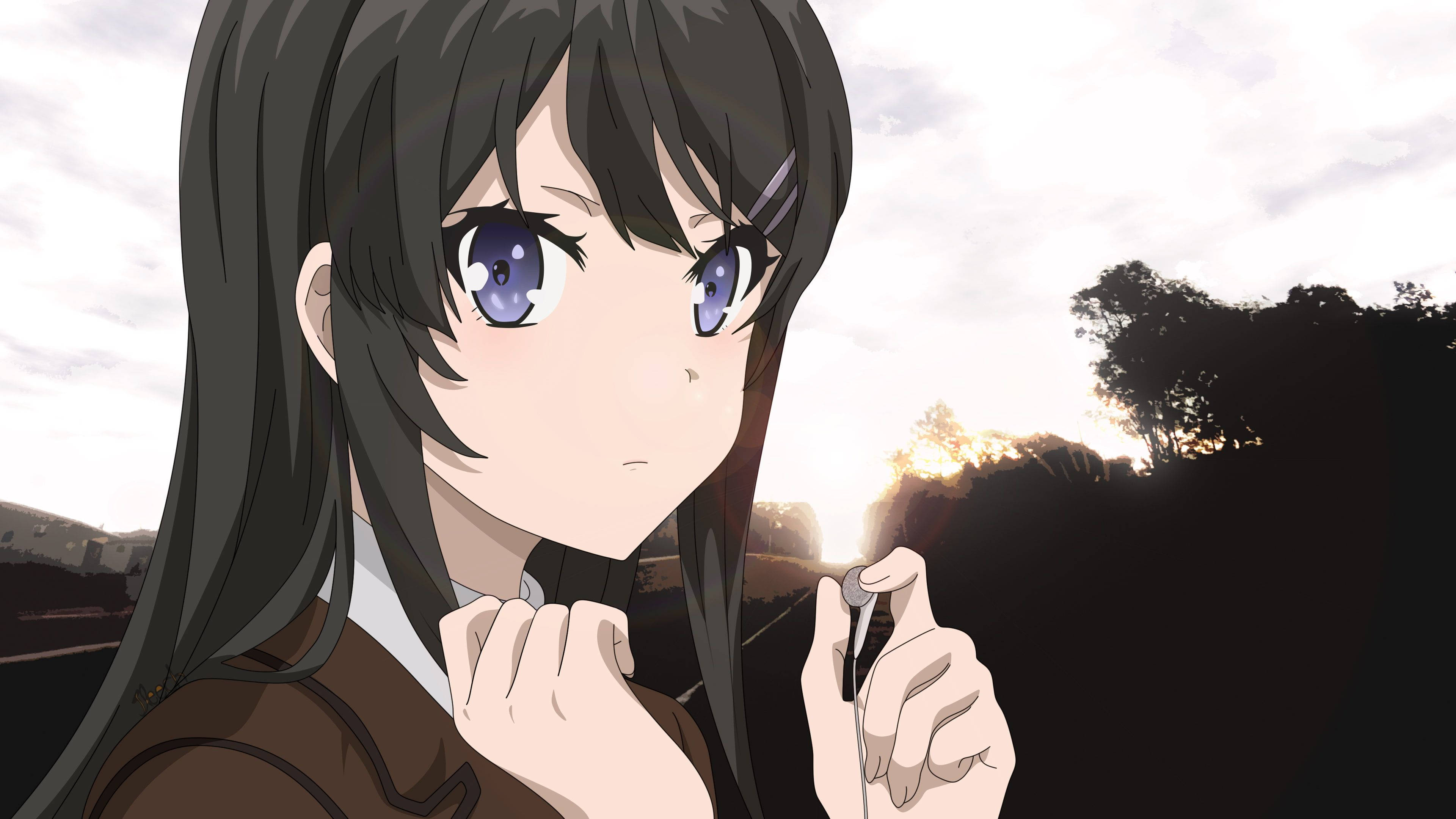 Mai Sakurajima, purple eyes, dark hair, 4K Desktop Wallpaper
