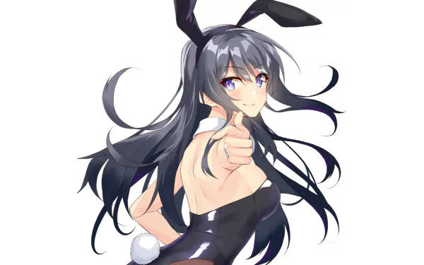 Mai Sakurajima, bunny ears, long black hair, SD Desktop Wallpaper