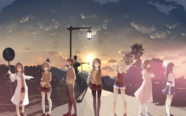 Mai Sakurajima, sunset, wooden pier, SD Desktop Wallpaper