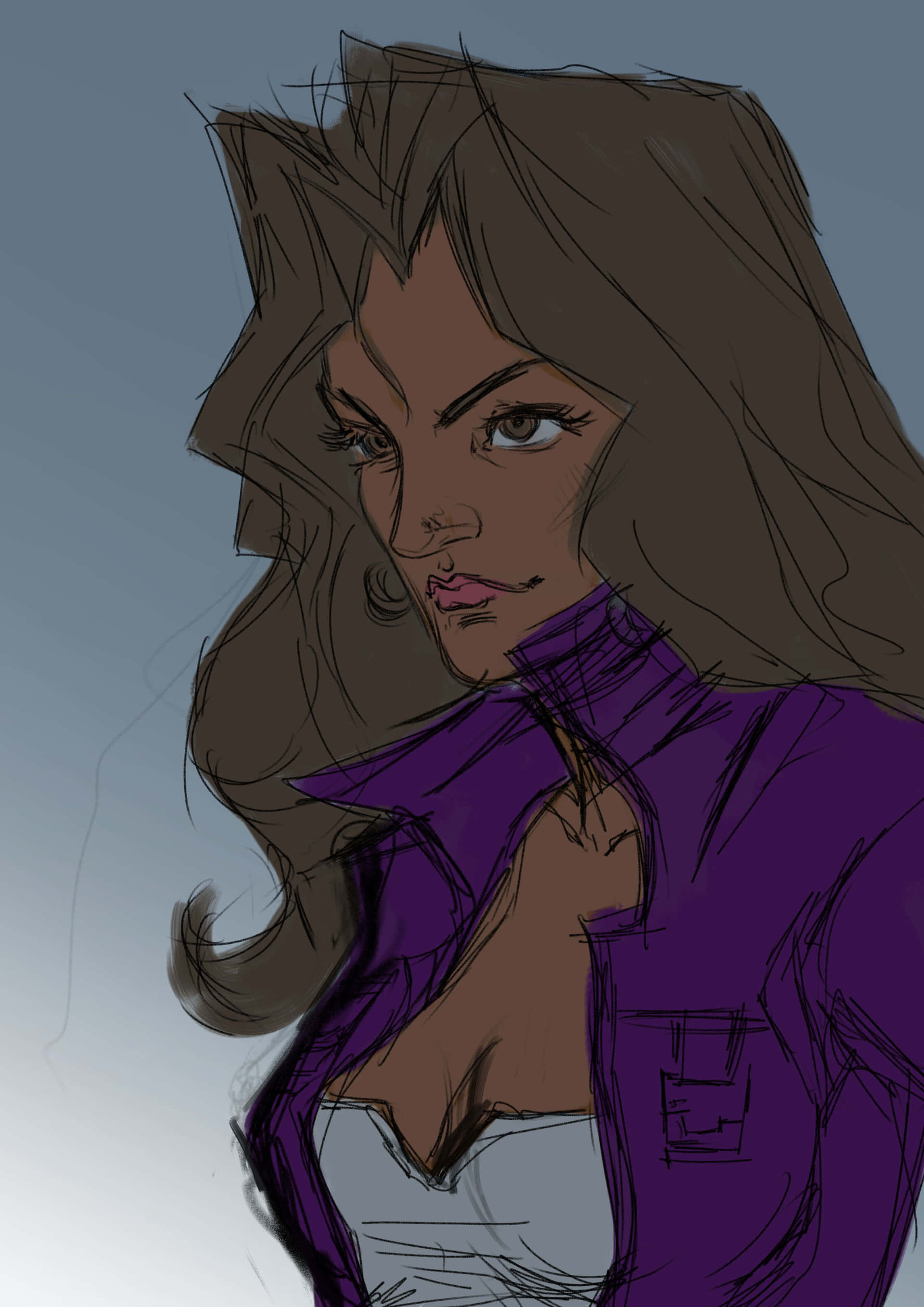 Mai Valentine, brown hair, purple jacket, 2K Phone Wallpaper