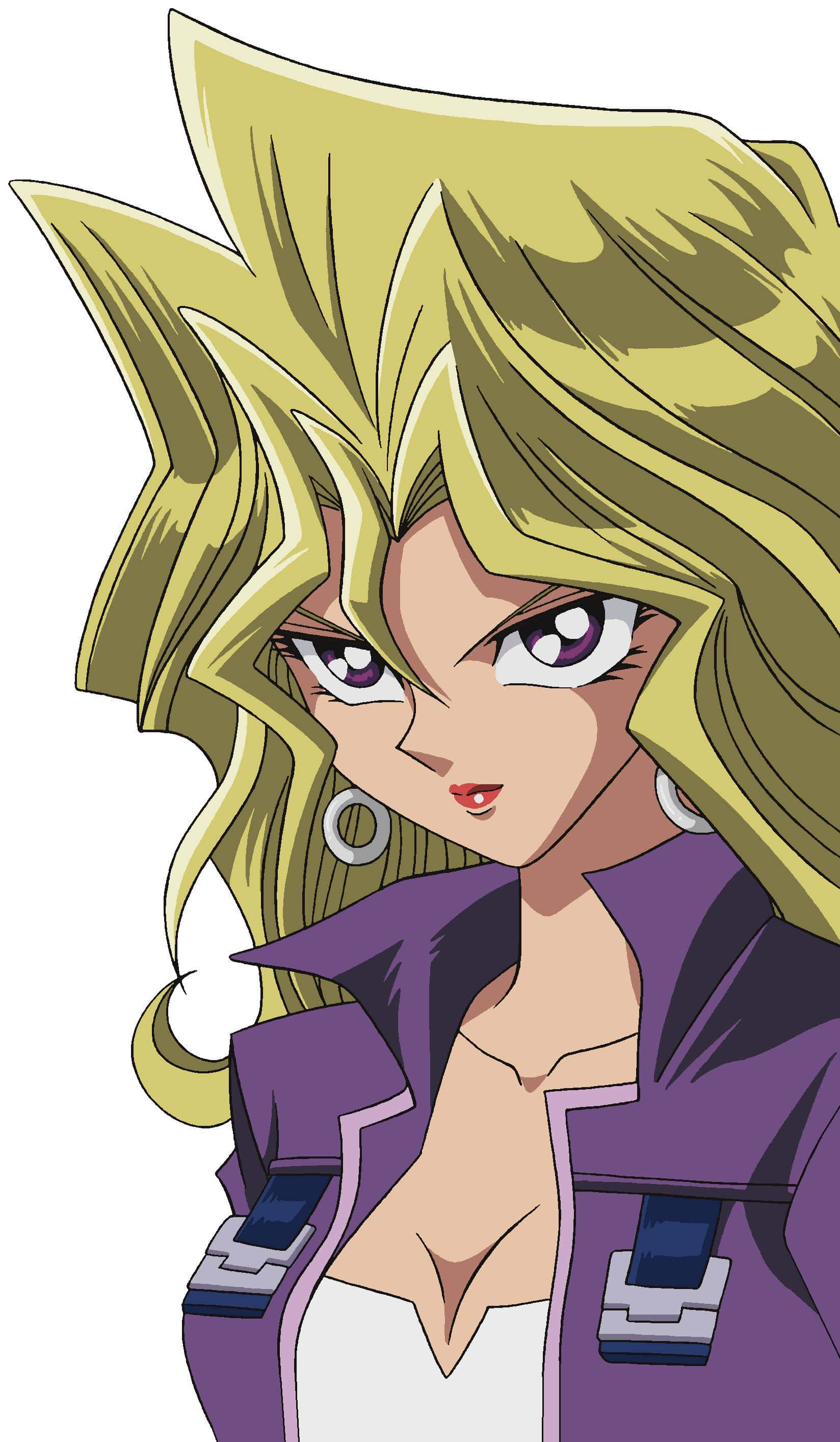 Mai Valentine, spiky blonde hair, purple eyes, 2K Phone Wallpaper