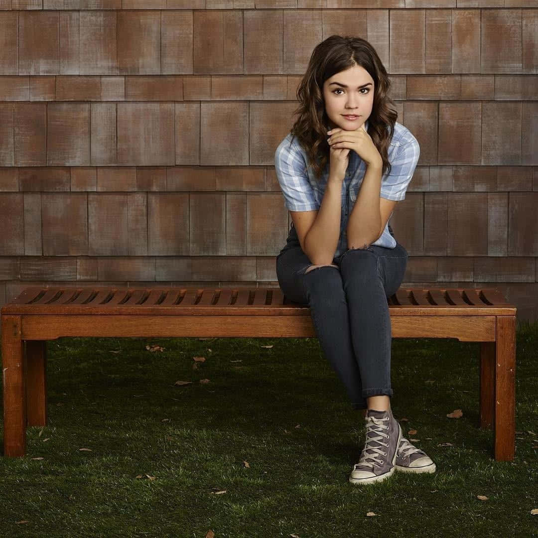 Maia Mitchell, wooden bench, weathered wood wall, SD Desktop Wallpaper