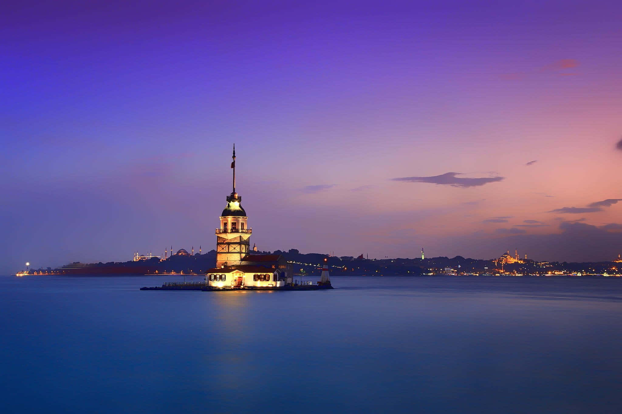 Maiden Tower, sunset, twilight sky, Full HD Desktop Wallpaper